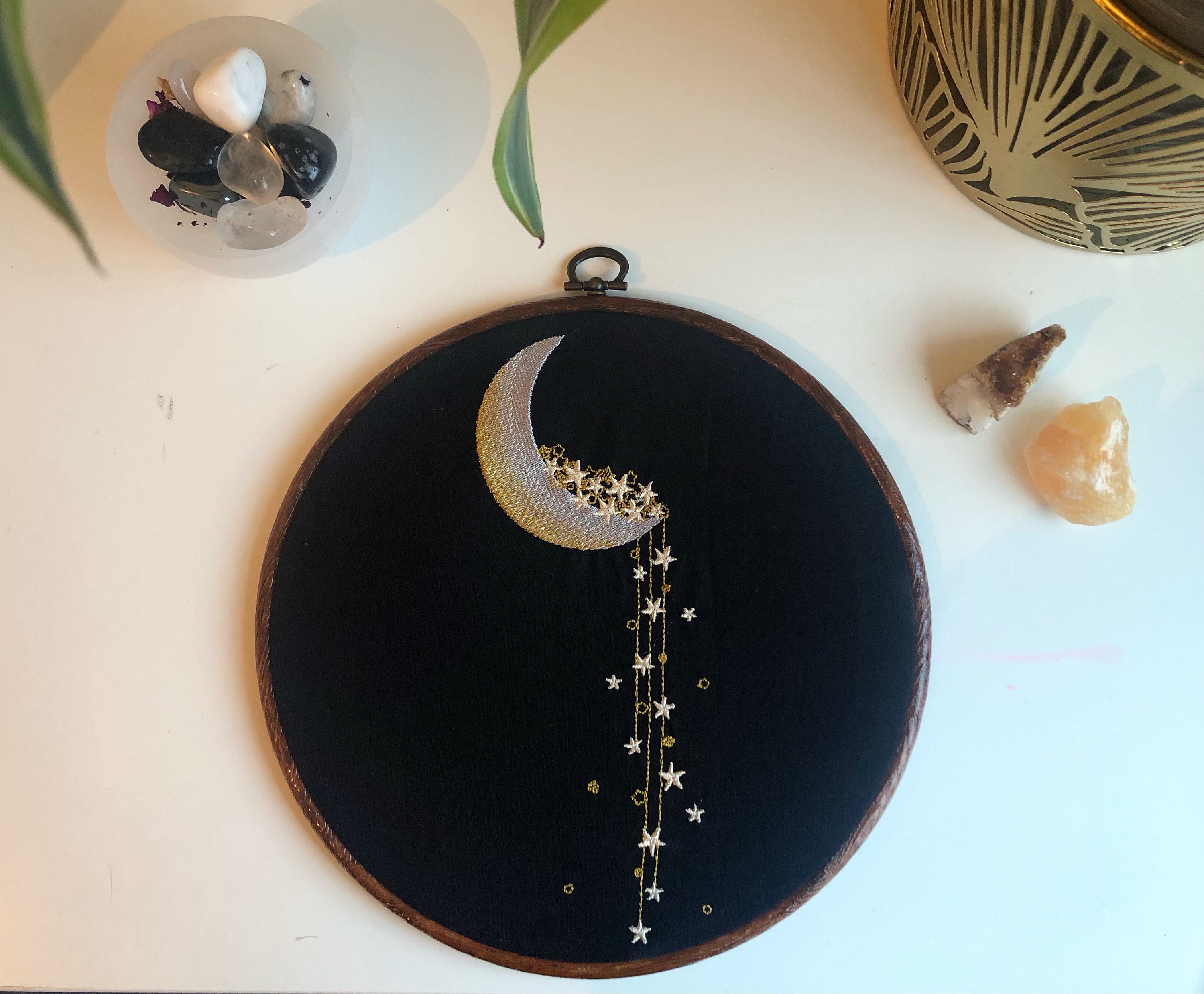 Moon and stars embroidery  etsy Moon and stars embroidery  etsy