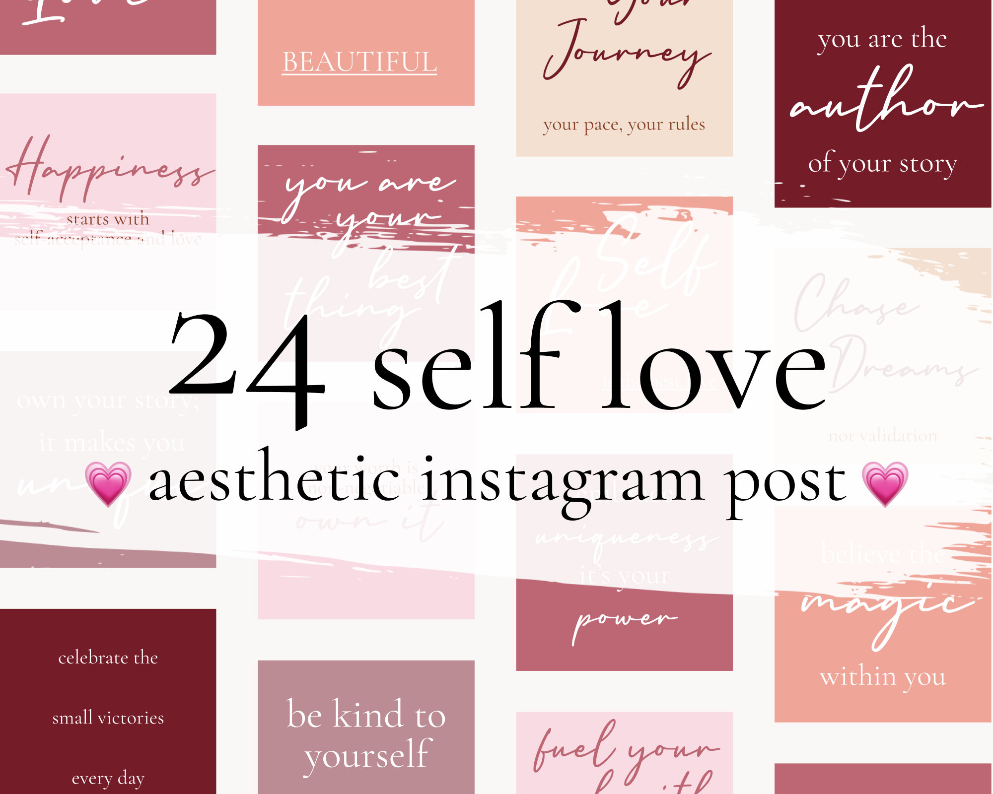 24 Self Love Aesthetic Instagram Quotes Posts in Warm BlushTones for Instant Download