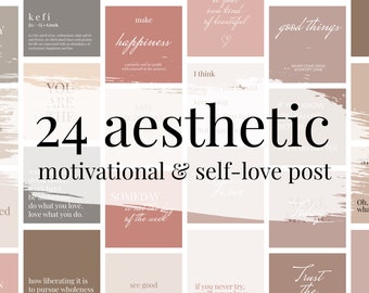 24 Aesthetic Instagram Motivational & Self-Lofe Quotes Posts in Warm Tones for Instant Download