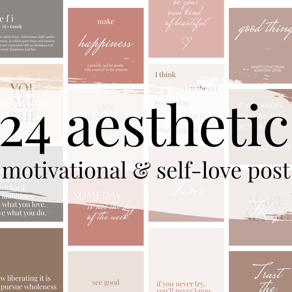 24 Aesthetic Instagram Motivational & Self-Lofe Quotes Posts in Warm Tones for Instant Download