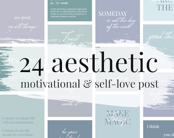 24 Aesthetic Instagram Motivational & Self-Lofe Quotes Posts in Cool Tones for Instant Download