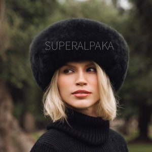 Premium Baby Alpaca fur hat, black color, Ladies womens FINE Alpaca hat, unisex alpaca hat, russian hat, cossack hat, alpaca fluff, peruvian