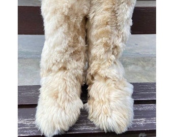 Beige indoor Alpaca fur boots/slippers - Rubber sole alpaca boots from Peru - unisex boots - winter boots - fur boots - furry boots