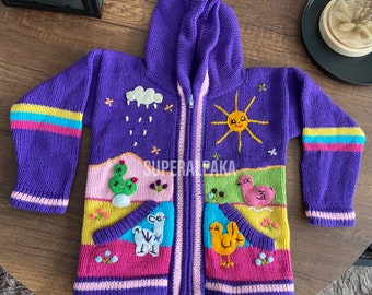 Baby & toddler animal sweaters, kid cardigan, fall winter sweater for kids, handmade Peruvian sweater jacket, cute baby sweater