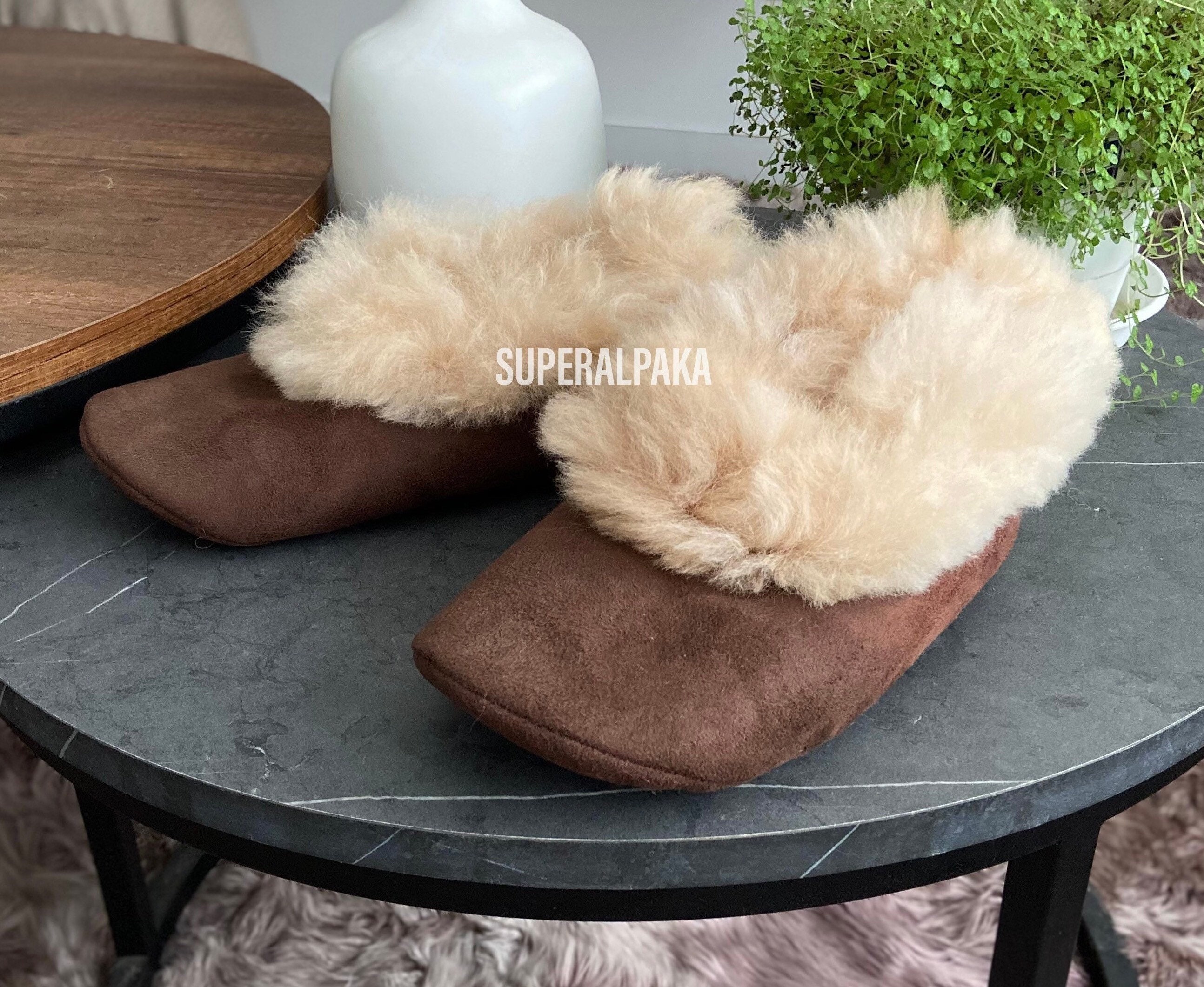 Men's Luxurious Alpaca Fur and Suede Slippers