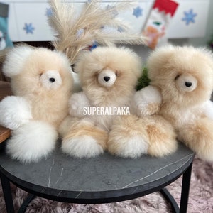 Beige and white teddy bear - alpaca fur teddy bear - extremely soft / Alpaca Stuffed Animal Plush Alpaca Fur / bear fur teddy bear handmade