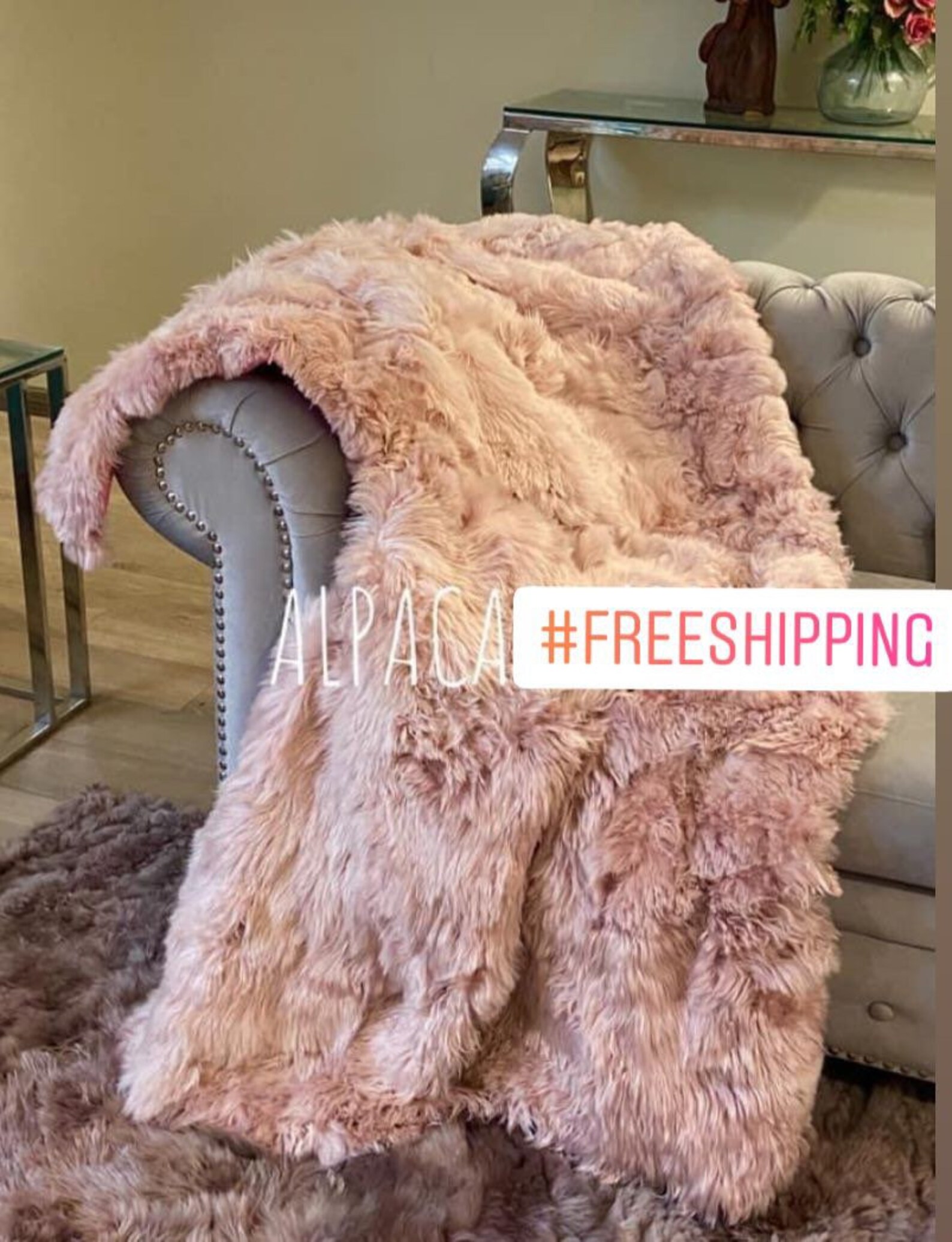 Pink Alpaca fur throw Soft pink color handmade in Peru Etsy