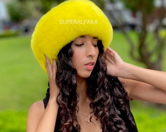 Premium Baby Alpaca fur hat, Yellow fur hat, Ladies womens FINE Alpaca hat, unisex alpaca hat, russian hat, cossack hat, Christmas Gift Idea