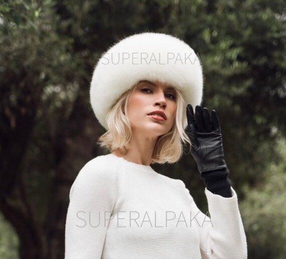 Premium Baby Alpaca Fur Hat White Color 