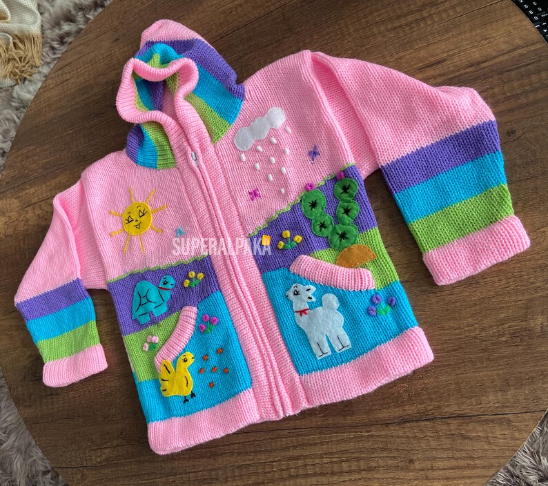 Baby & toddler animal sweaters, kid cardigan, fall winter sweater for kids, handmade Peruvian sweater jacket, cute baby sweater image 2