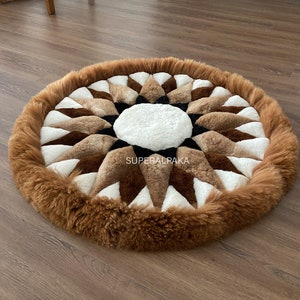 PREMIUM Luxury Baby Alpaca Suri Fur Rug, Beige Art & Deco