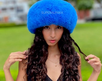 Premium Baby Alpaca fur hat, Blue fur hat, Ladies womens FINE Alpaca hat, unisex alpaca hat, russian hat, cossack hat, Christmas Gift Idea