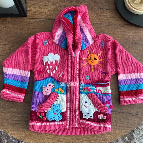Baby & toddler animal sweaters, kid cardigan, fall winter sweater for kids, handmade Peruvian sweater jacket, cute baby sweater