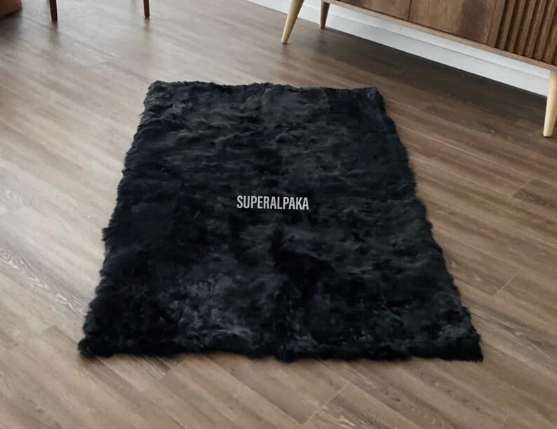 Luxurious Black Alpaca Fur Rug Alpaca Real Fur Rug Plush Etsy