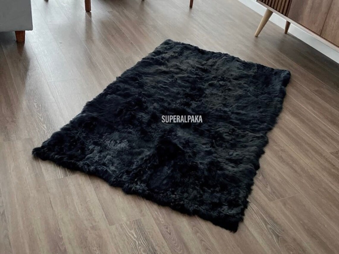 Luxurious Black Alpaca Fur Rug Alpaca Real Fur Rug Plush Etsy