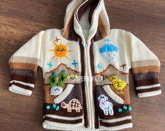 Pulls animaux pour bébés et tout-petits, cardigan enfant, pull automne hiver pour enfants, veste pull péruvienne faite à la main, joli pull bébé