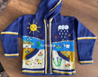 Maglioni animali per neonati e bambini, cardigan per bambini, maglione autunno inverno per bambini, giacca maglione peruviana fatta a mano, maglione bambino carino