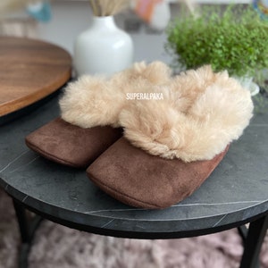 Alpaca fur slippers, unisex slippers from Peru, fur slippers, winter slippers, fluffy alpaca slippers, cozy alpaca slippers