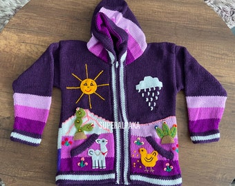 Baby & toddler animal sweaters, kid cardigan, fall winter sweater for kids, handmade Peruvian sweater jacket, cute baby sweater