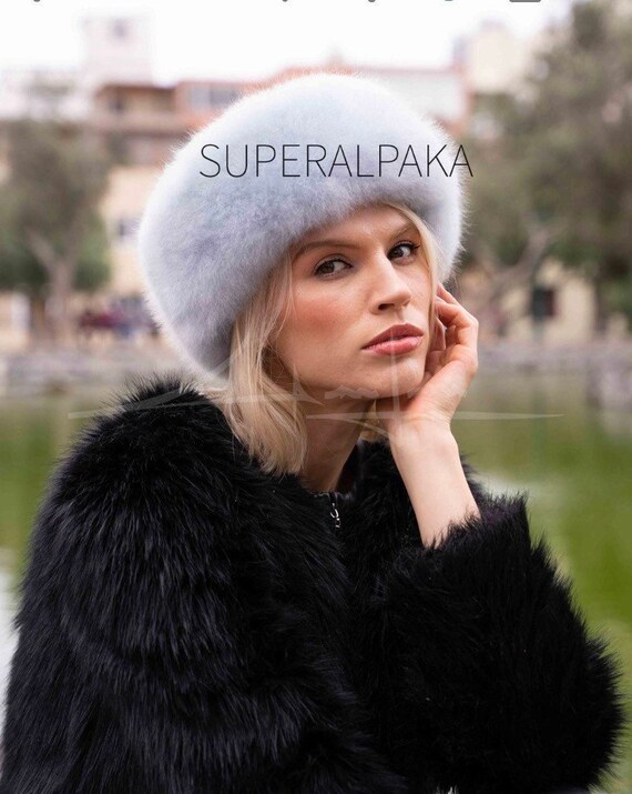 Premium Baby Alpaca Fur Hat Cool Silver 