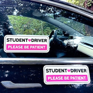 Student Driver Stickers - Removable, Non-Magnetic, New Driver Signs For Cars & Windows - Cute Pink