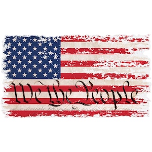 We The People American Flag Decal (5.9x3.3 inches) - Tattered USA Flag Vinyl Sticker for Cars & Windows - Made in USA