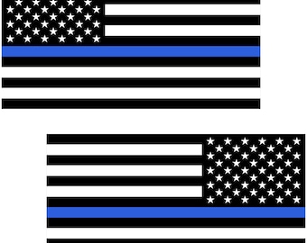 Thin Blue Line American Flag Decals - Back the Blue, Forward & Reverse (2-Pack, 5.8" x 3.1")