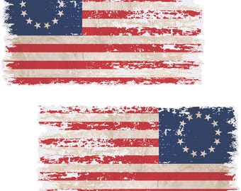 Betsy Ross Distressed American Flag Decals - Forward & Reverse Facing (2-Pack, 5.9" x 3.2")