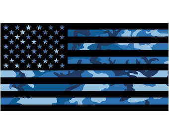 Blue Camouflage American Flag Decal (5.8" x 3.1")