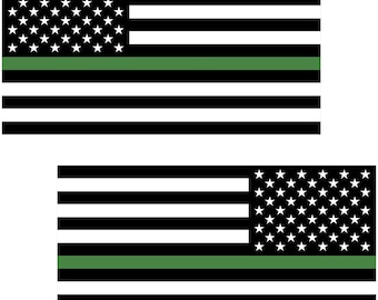 Thin Green Line American Flag Decals - Military and Army Support, Forward & Reverse (2-Pack, 5.8" x 3.1")
