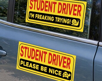 Funny Student Driver Stickers (Non-Magnetic) - Reusable & Removable (2-Pack)