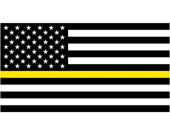 Thin Yellow Line Classic American Flag Decal - 911 Dispatcher Support (5.8" x 3.1")