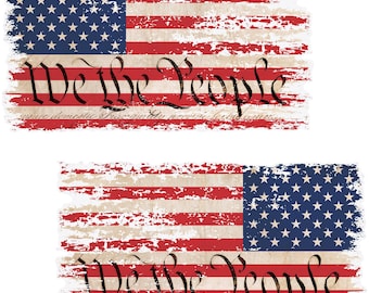 We The People Distressed American Flag Decals - Forward & Reverse (2-Pack, 5.9" x 3.2")