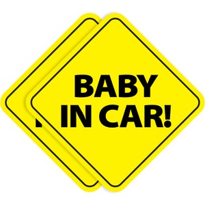 Calcomanías de bebé en el coche – Señales de seguridad para bebés no magnéticas, removibles y seguras para pintar para automóviles y ventanas – Amarillo bebé (2 pegatinas de vinilo)
