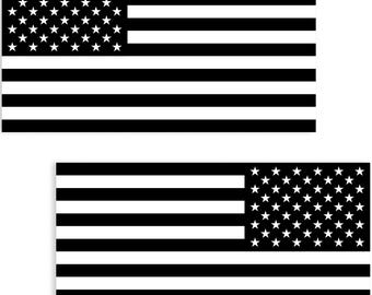 Black and White American Flag Decals - Forward & Reverse Facing (2-Pack, 5.8" x 3.1")