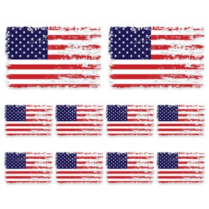 American Flag Decal - USA Distressed Flag Vinyl Sticker For Your Car, Jeep, Truck, Water Bottle, Laptop - Star-Spangled Banner (10-Pack)