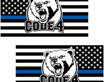 Code 4 Thin Blue Line American Flag Decals - Back the Blue, Forward & Reverse (2-Pack, 5.8" x 3.1")