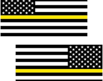 Thin Yellow Line American Flag Decals - 911 Dispatcher Support, Forward & Reverse (2-Pack, 5.8" x 3.1")