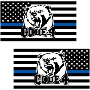 Code 4 Thin Blue Line American Flag Decals - Back the Blue, Forward & Reverse (2-Pack, 5.8" x 3.1")