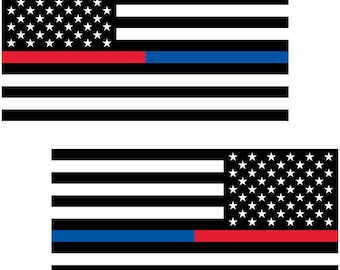 Red Blue Line American Flag Decals - Police and Firefighter Support, Forward & Reverse (2-Pack, 5.8" x 3.1")