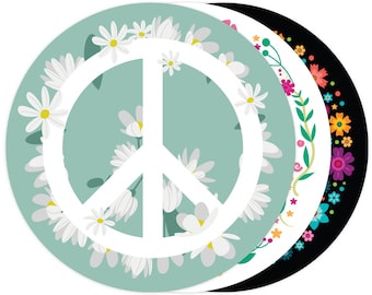 Peace Sign Bumper Stickers - Hippie Floral (3-Pack)