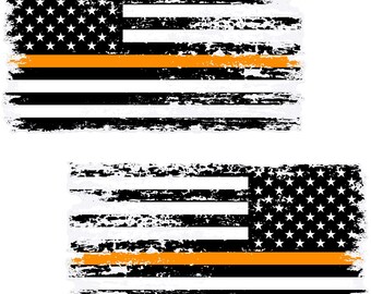 Thin Orange Line Distressed American Flag Decals - Search and Rescue Support, Forward & Reverse (2-Pack, 5.9" x 3.2")