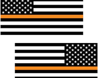 Thin Orange Line American Flag Decals - Search and Rescue Support, Forward & Reverse (2-Pack, 5.8" x 3.1")