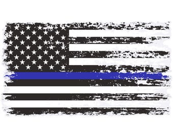 Thin Blue Line Distressed American Flag Decal - Back the Blue (5.9" x 3.2")