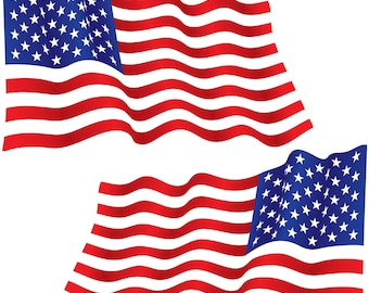 Wavy American Flag Decals - Forward & Reverse Facing (2-Pack, 5.9" x 3.6")