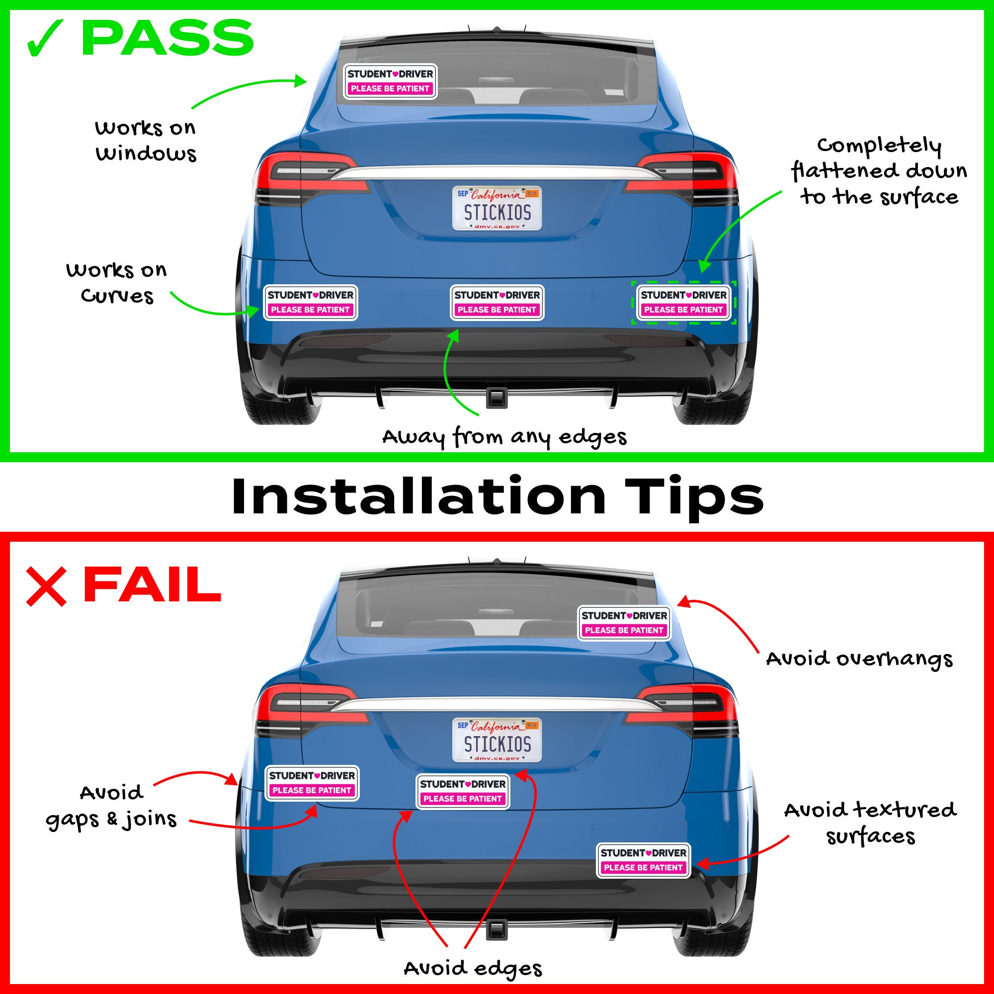 Student Driver Stickers - Reusable Non-magnetic Vinyl Decals for Cars ...