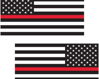 Thin Red Line American Flag Decals - Firefighter Support, Forward & Reverse (2-Pack, 5.8" x 3.1")