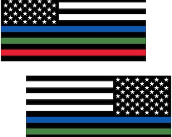 Thin Blue Red Green Line American Flag Decals - Forward & Reverse (2-Pack, 5.8" x 3.1")