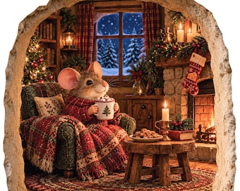 3D Christmas Mouse Hole Wall Decal - Cozy Fireside Scene - Removable & Reusable - Made in USA (5 x 5 inches)