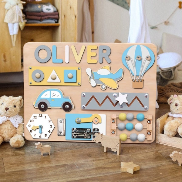 Customized Busy Board With Baby Name - Wooden Montessori Toys, Baby Shower Gifts, 1st Birthday Name Puzzle, Gift For Kids, Smart Toys